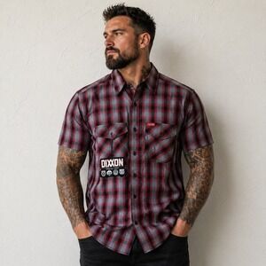 Dixon Men's Medium The Cameo Red And Black Short Sleeve Bamboo Shirt New Dixxon